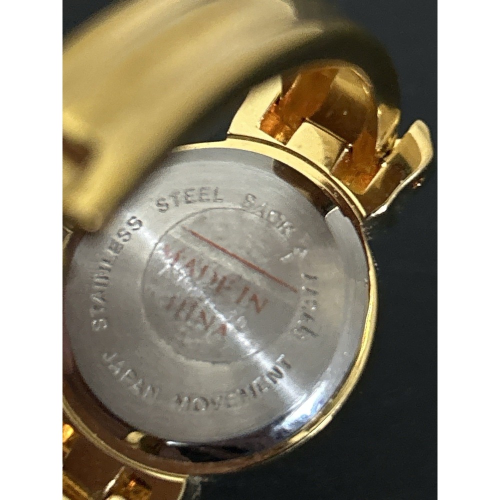 GoldTone Bracelet Watch Floating Lavender-pink Rhinestone Bezel Japan Quartz Y2K - Picture 7 of 9